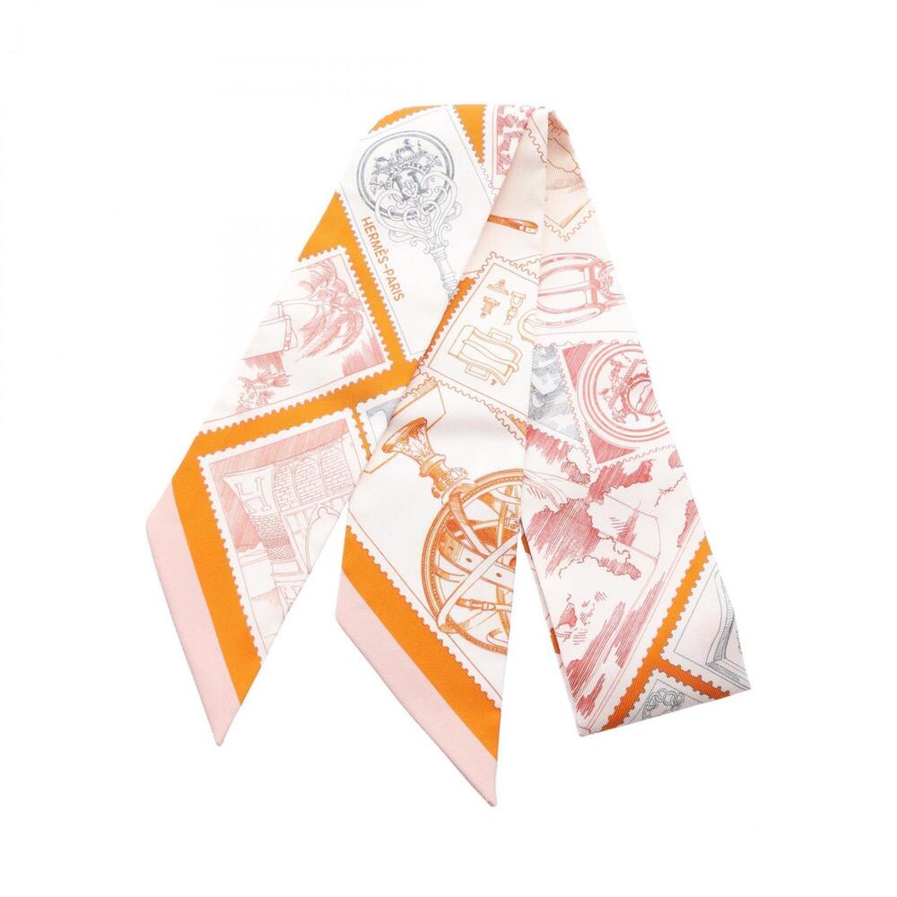 Hermes Twilly LE PHILATELISTE DU FAUBOURG Ribbon Scarf Muffler Silk Women's W...